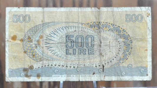1966 Repubblica Italiana 500 Lire Italian Banknote - 1966 Italy Five Hundred Lire Banknote 1966 P#93a
