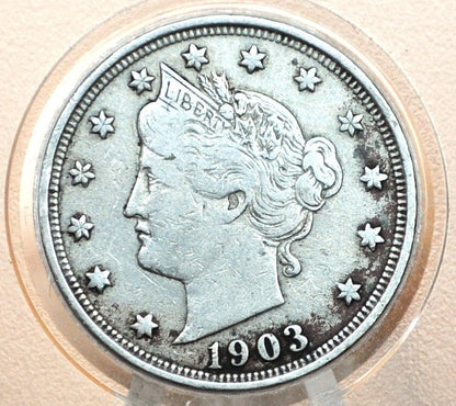 1903 V Nickel - VG (Very Good) - 1903 Liberty Head Nickel - Barber Design - Vintage US Coin, Collectible - Also great for Jewelry