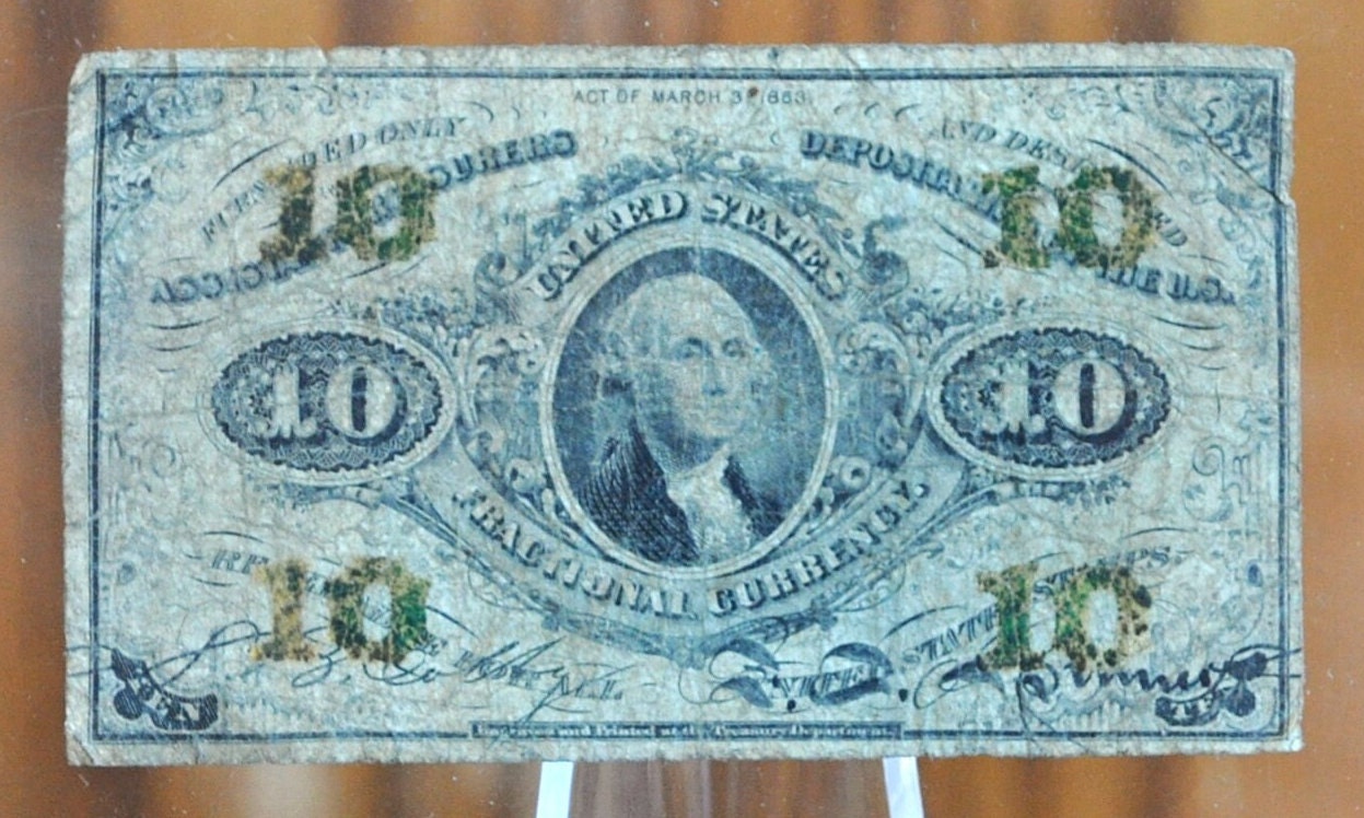 3rd Issue 10 Cent Fractional Note Fr#1255 - AU - Third Issue Ten Cent Note Fr1255, Authentic, High Grade