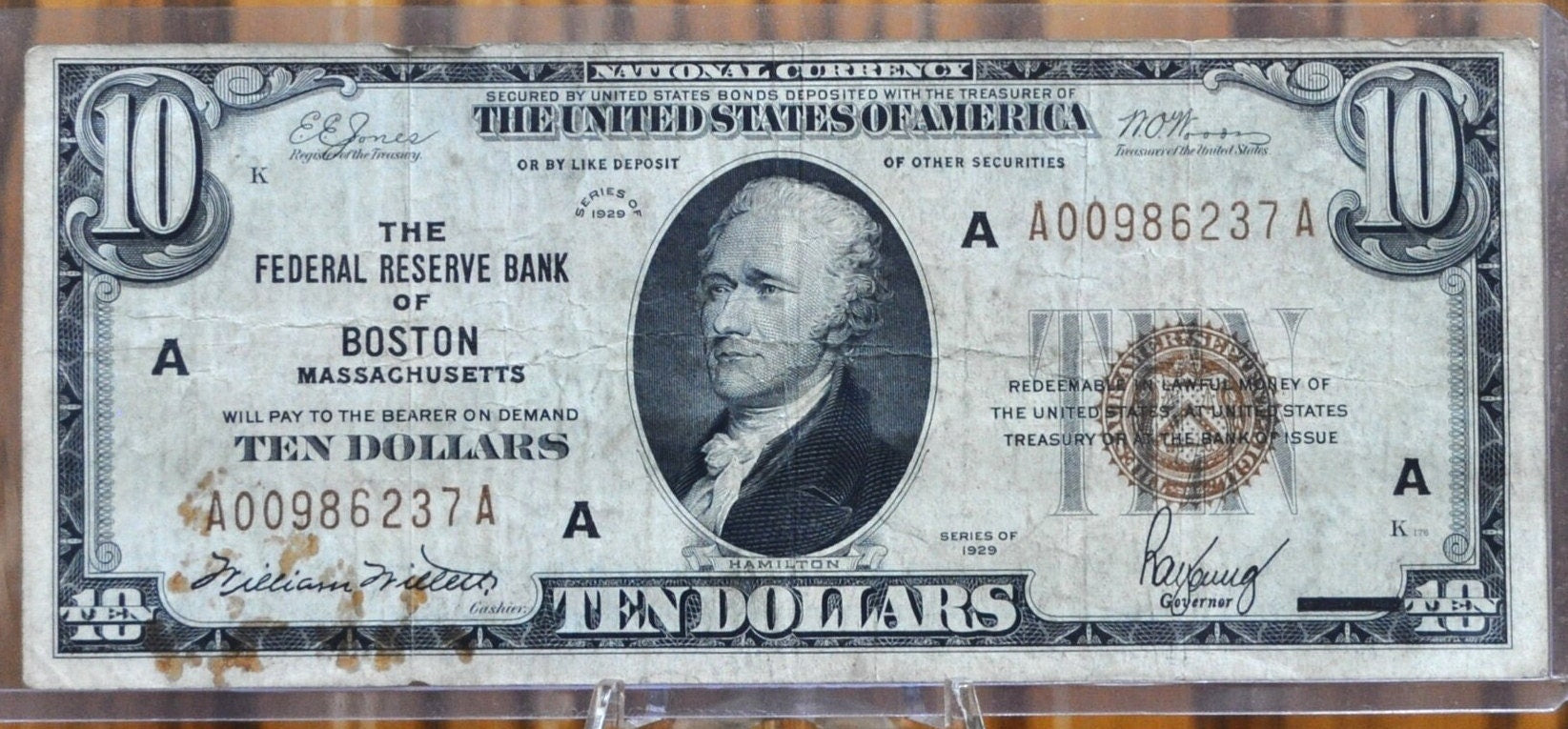 1929 10 Dollar National Currency Note Fr1860-A - VF - Boston 1929 Brown Seal Ten Dollar Federal Reserve Banknote Fr1860A - Rarer Note