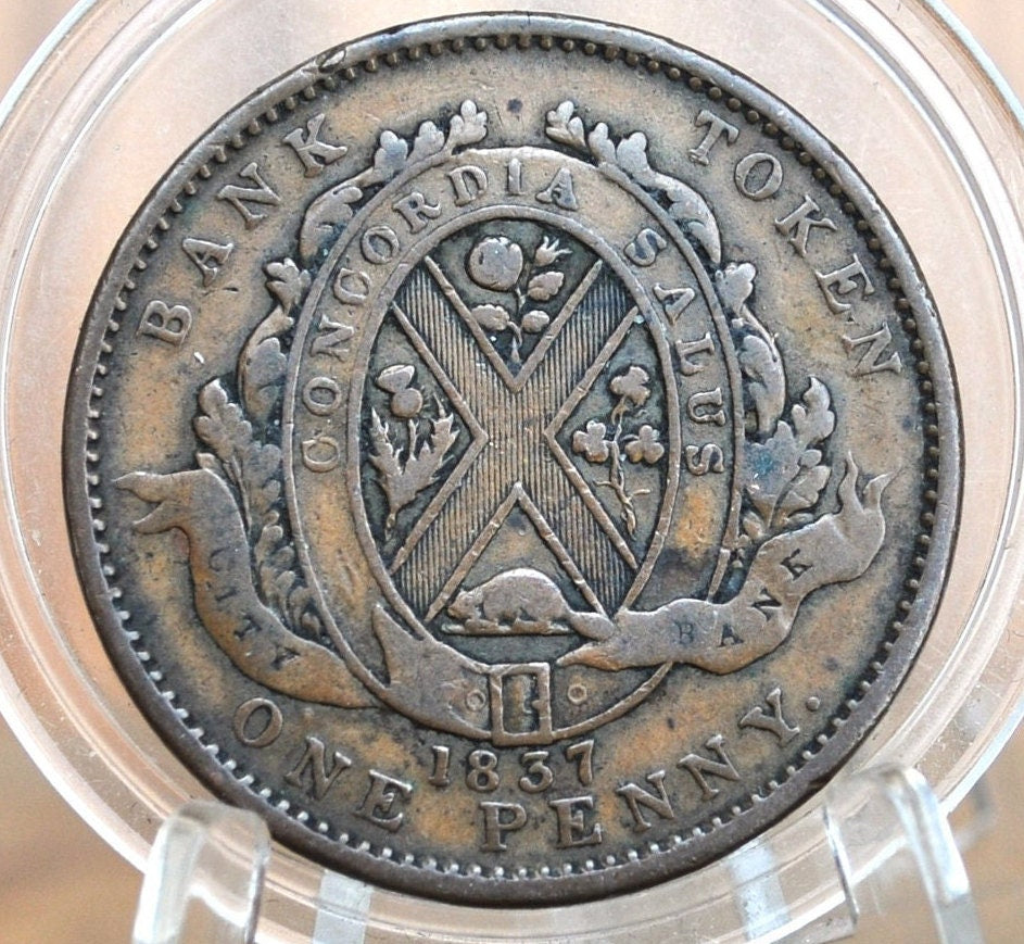 1837 One Penny Bank Token - Great Condition (VG/F) - 1 Penny Bank Token 1837 Bank of Montreal Canadian Bank Token 1837, Low Mintage