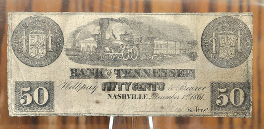 1861 Bank of Tennessee 50 Cent Civil War Era Banknote - Tennessee Obsolete Currency - Confederate Currency - 1861 Fifty Cent TN Banknote