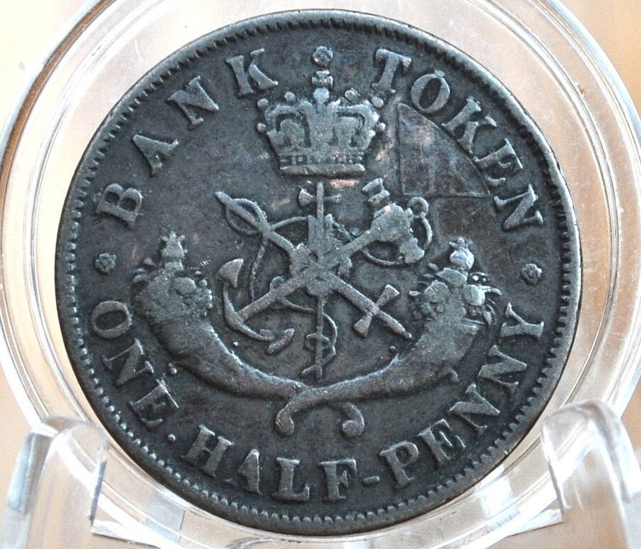 1857 Bank of Upper Canada One Half Penny - 1/2 Penny Bank Token - Great Detail / Condition - 1857 Bank Token One Penny - 1857 Canadian Bank Token