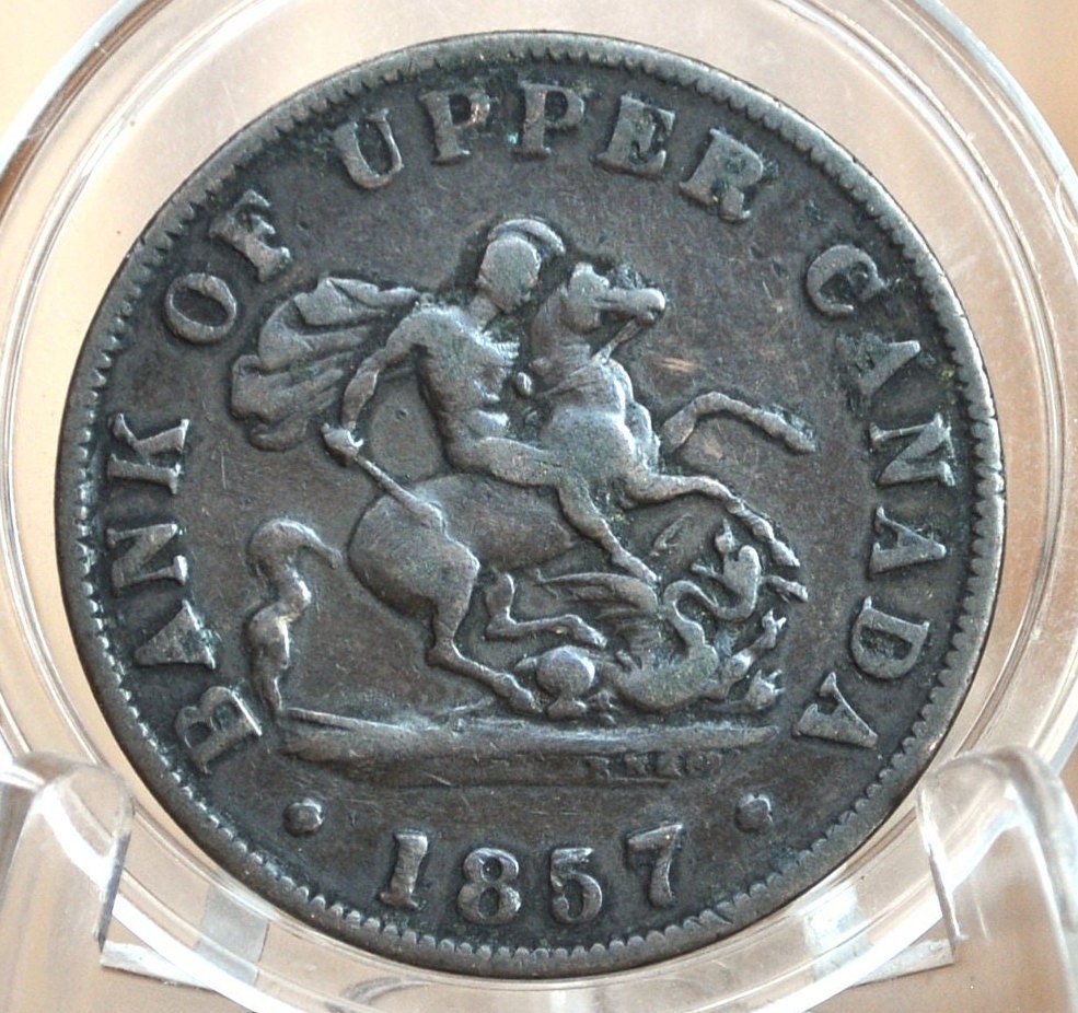 1857 Bank of Upper Canada One Half Penny - 1/2 Penny Bank Token - Great Detail / Condition - 1857 Bank Token One Penny - 1857 Canadian Bank Token