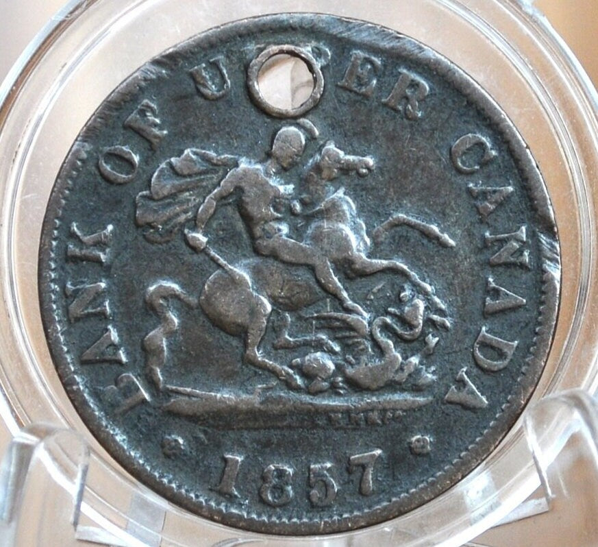 1857 Bank of Upper Canada One Half Penny - 1/2 Penny Bank Token - Great Detail / Condition - 1857 Bank Token One Penny - 1857 Canadian Bank Token