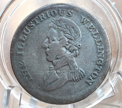 1816 Waterloo Half Penny Token The Illustrious Wellington, Great Condition / Detail - 1/2 Penny Token Canada 1816 - 8 Strings, 2 Leaves