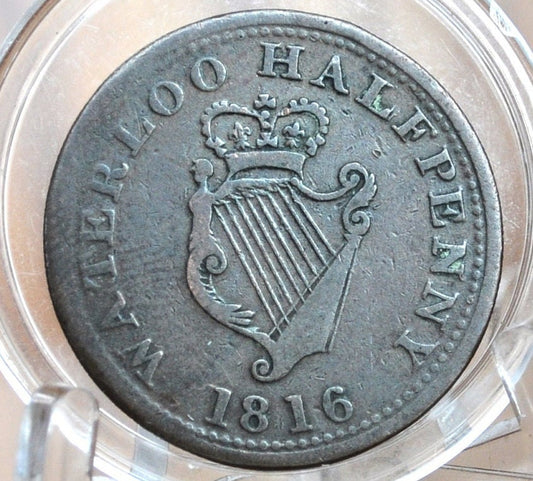 1816 Waterloo Half Penny Token The Illustrious Wellington, Great Condition / Detail - 1/2 Penny Token Canada 1816 - 8 Strings, 2 Leaves