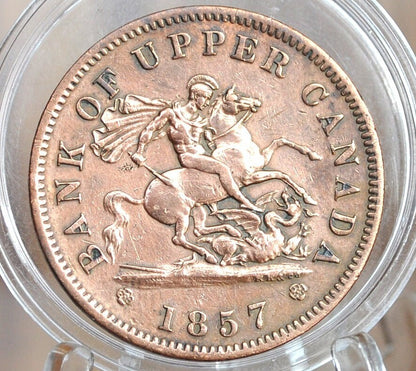 1857 Bank of Upper Canada One Penny - 1 Penny Bank Token - Great Detail - 1857 Bank Token One Penny - 1857 Canadian Large Cent