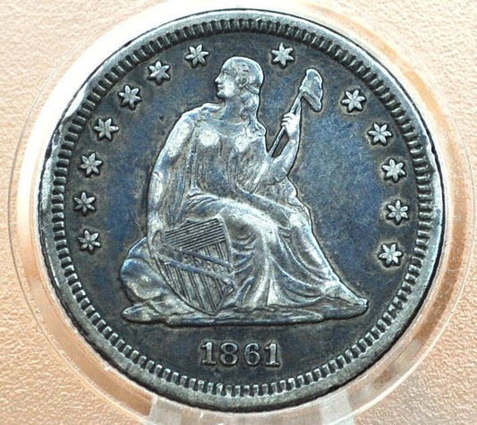 1861 Seated Liberty Quarter - XF - 1861 Silver Quarter 1861 Liberty Seated Quarter; Historic Coin Type, Great Collection Addition