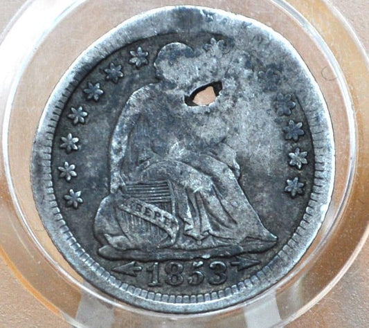 1853 Half Dime - Damaged but Great Detail - 1853 Seated Liberty Half Dime - Early American Coin - 1853 Silver Half Dime Liberty Seated