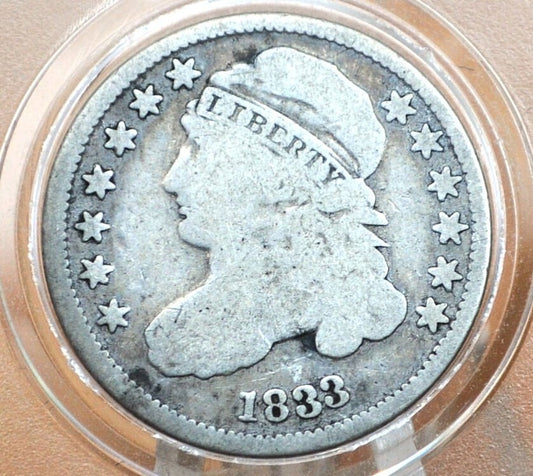 1833 Capped Bust Dime - VG (Very Good) - 1833 Bust Dime - Early American Coin - Good Type Coin / Collection Coin, Affordable Coin