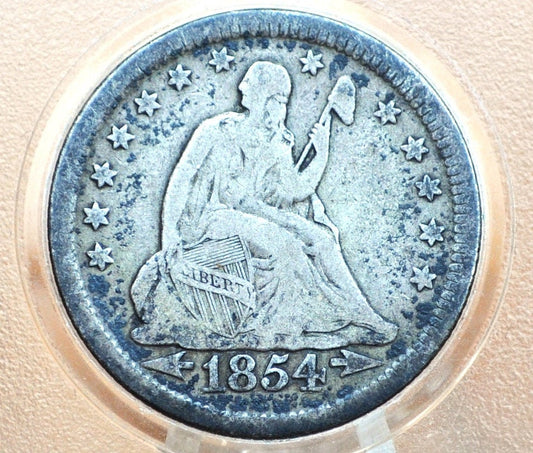 1854 Seated Liberty Quarter, Fine, 1854 Silver Quarter 1854 Liberty Seated Quarter; Historic Coin Type, Great Collection Addition