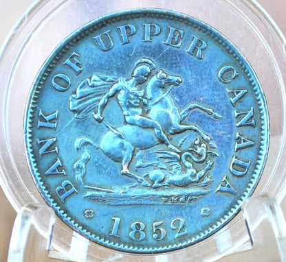 1852 Bank of Upper Canada One Half Penny - 1/2 Penny Bank Token - Uncirculated, Cool Color - 1857 Bank Token One Penny - 1852 Canadian Bank Token
