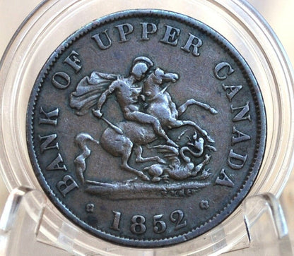 1852 Bank of Upper Canada One Half Penny - 1/2 Penny Bank Token - Uncirculated, Cool Color - 1857 Bank Token One Penny - 1852 Canadian Bank Token