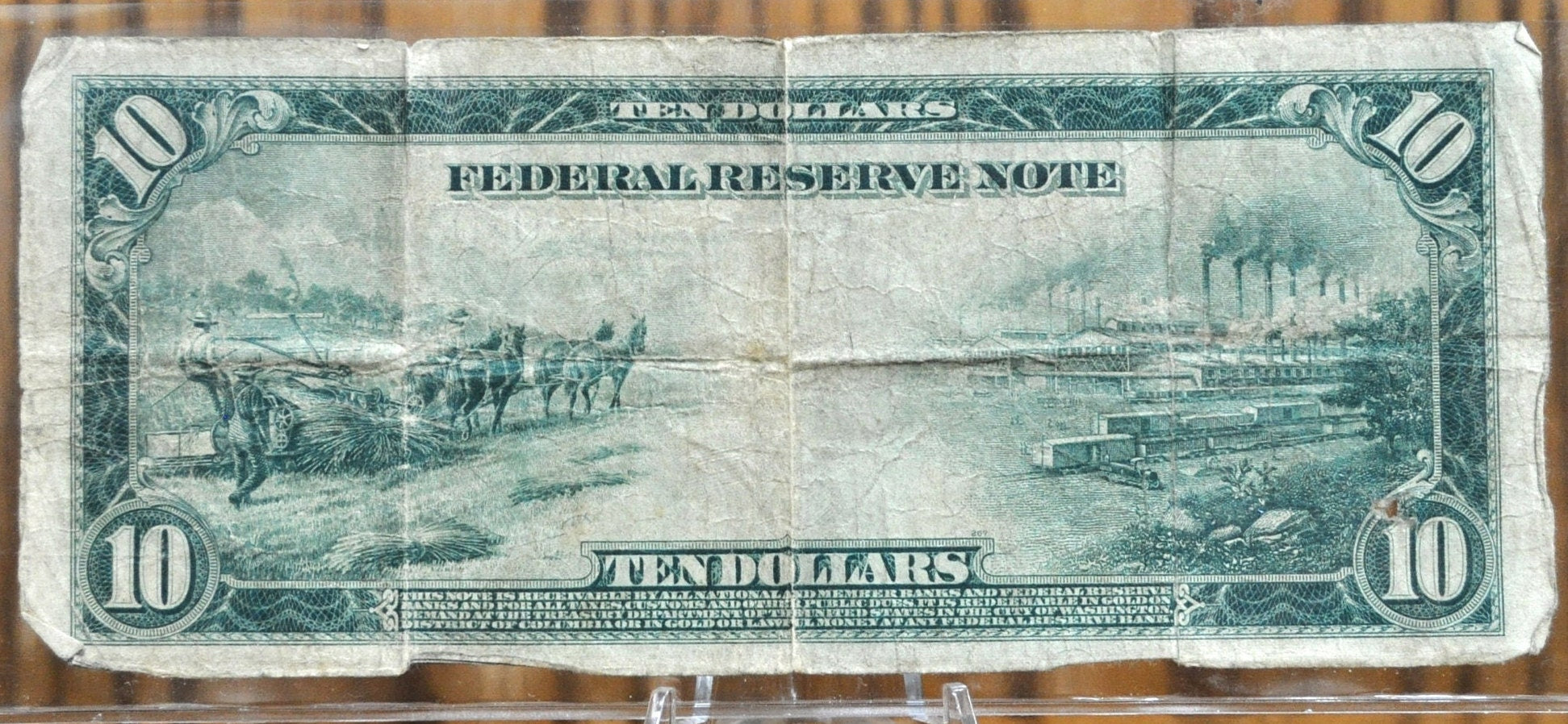 1914 10 Dollar Federal Reserve Note Large Size Fr#929 - VG (Very Good) - Chicago 1914 Ten Dollar Bill Large Note 1914 Horseblanket Fr929