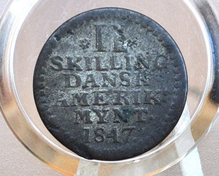 1847 Danish West Indies 2 Skilling Silver - Great Detail, Low Mintage - 1800s Denmark Silver 2 Skilling Coin Dansk Two Skilling RARE