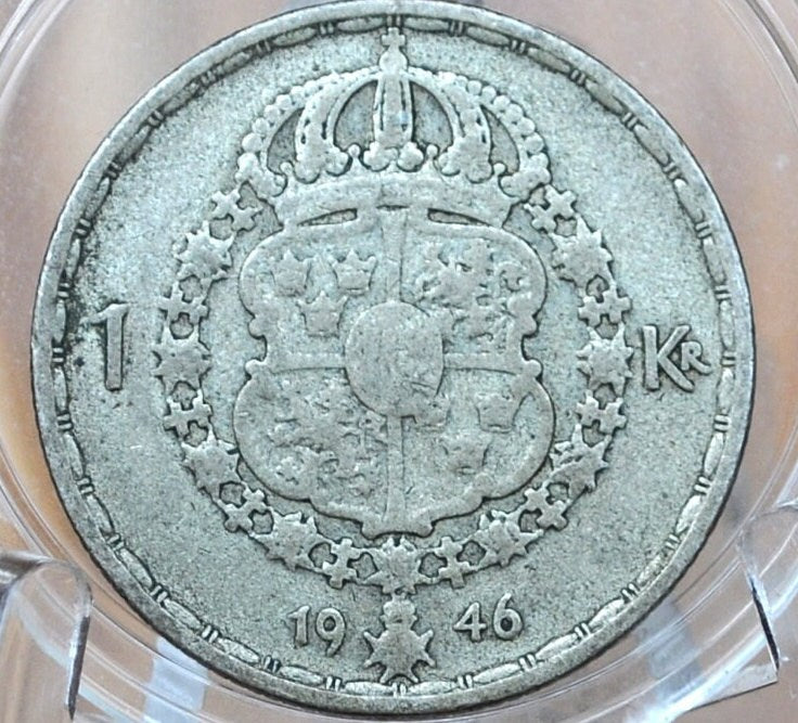 1946 1 Krona Sweden Silver - Swedish One Krona 1946- King Gustaf V 40 % Silver