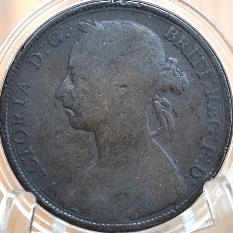 1889 Great Britain One Penny - F+ (Fine+) Grade / Condition - UK One Penny 1889 - Queen Victoria 1/2 Penny - Bronze - penny 1889