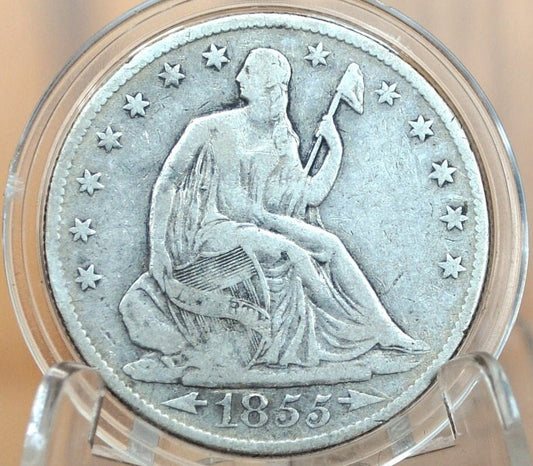 1855-O Seated Liberty Half Dollar - F+ Grade / Condition (Fine Plus) - 1855O Liberty Seated Silver Half Dollar With Arrows - Authentic