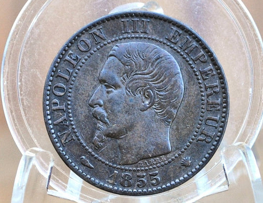 Rarer Variation 1855-MA Jacques-Jean Barre Mark, 5 Centimes Coin French - AU - Cinq Centimes 1855MA France - Napoleon III -