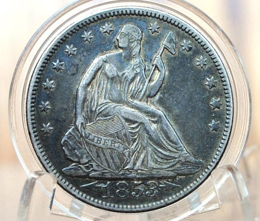 1853 Seated Liberty Half Dollar - AU Grade / Condition, Beautiful Coin, Lustrous - 1853 Liberty Seated Silver Half Dollar 1853 - Authentic