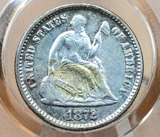 1872 Half Dime - VF, Great Detail, 1872 Seated Liberty Half Dime - Early American Coin - 1872 Silver Half Dime Liberty Seated 1872