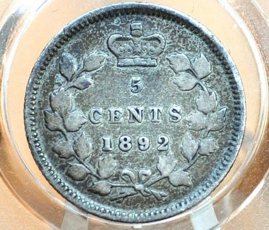 1892 Canadian Silver 5 Cent Coin - VF - Queen Victoria - Canada 5 Cent Sterling Silver 1892 Canada