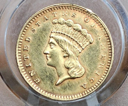 1862 Indian Princess Head One Dollar Gold Coin (Type 3) - BU Detail, Former Jewelry Piece - 1 Dollar Gold 1862 Indian Princess