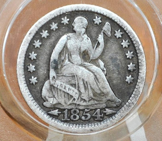 1854 Half Dime - VF (Very Fine); Great Detail - 1854 Seated Liberty Half Dime - Early American Coin - 1854 Silver Half Dime Liberty Seated