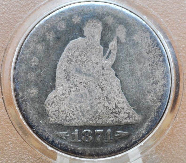 1874 Seated Liberty Quarter - About Good - 1874 Silver Quarter / 1874 Liberty Seated Quarter - Lower Mintage Date / Rarer Date