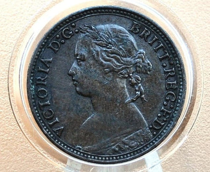 1878 Farthing Great Britain - AU, Beautiful Coin - UK Farthing 1878 - Queen Victoria Young Head - Bronze