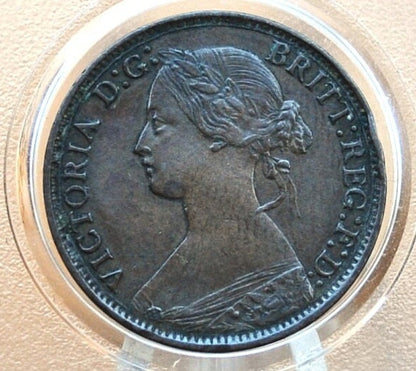 1873 Farthing Great Britain - XF+, Beautiful Coin - UK Farthing 1873 - Queen Victoria Young Head - Bronze