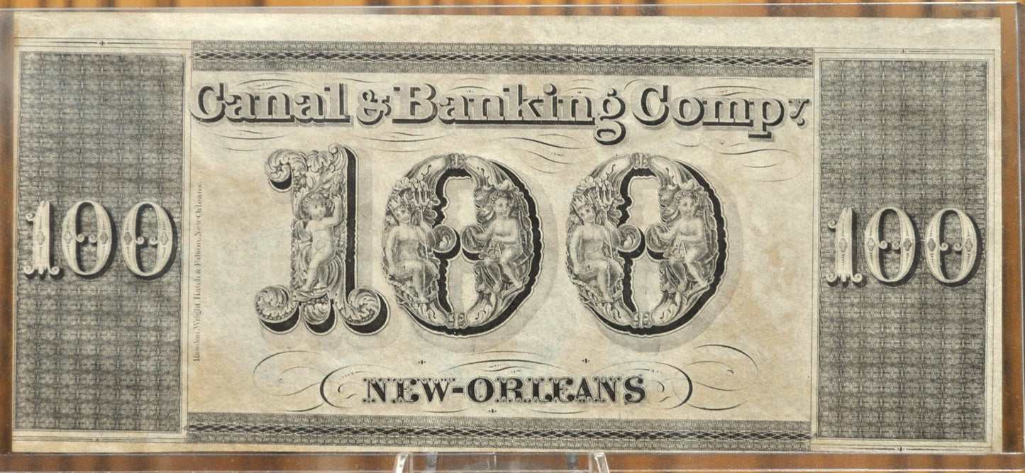 1840s N.D. Canal & Banking Company 100 Dollar Note - Louisiana Obsolete Currency - 1840s Unsigned One Hundred Dollar New Orleans Banknote