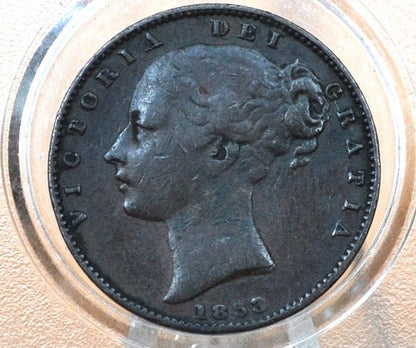 1853 Farthing Great Britain, Incuse WW (Rarer Type) - VF+, Beautiful Coin - UK Farthing 1853 - Bronze, Designer's Initials Incuse