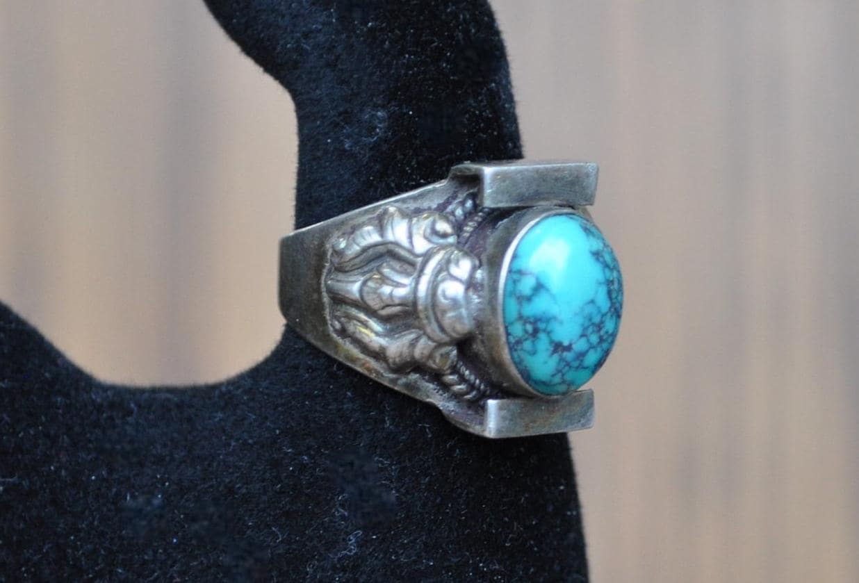 Vintage Turquoise Stone Ring, 925 Silver, Size 8, Authentic Navajo Turquoise Ring, Sterling Silver