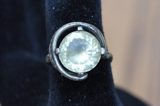 Vintage 925 Sterling Silver Clear Rock Crystal Quartz Ring, Size 6.5, Fantasy Rings, 925 Silver