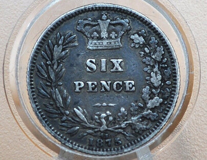 1875 Sixpence Great Britain - Dye 43 - XF Details, Silver - Queen Victoria Young Head - Sterling Silver 6 Pence