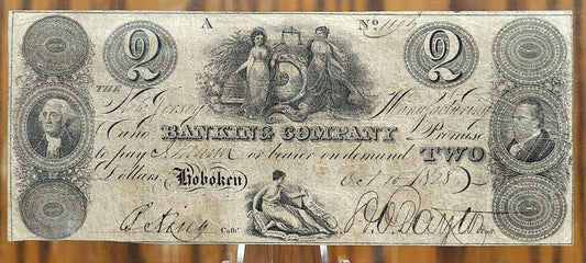 1828 New Jersey Manufacturing and Banking Company 2 Dollar Banknote - New Jersey Obsolete Currency - 1828 Two Dollar Hoboken NJ Bank Note