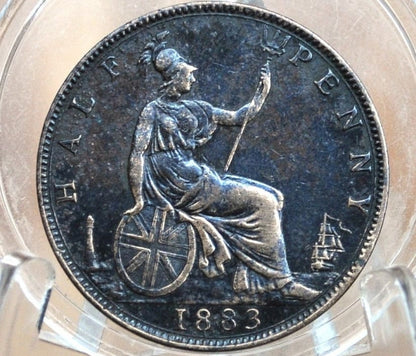 1883 Great Britain Half Penny - XF Grade / Condition - UK Half Penny 1883 - Queen Victoria 1/2 Penny - Bronze - ha'penny 1883