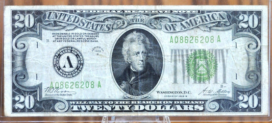 1928 20 Dollar Federal Reserve Note - Choose by Grade / Condition - 1928 Twenty Dollar Bill