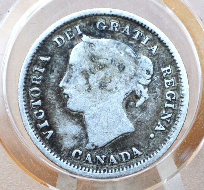 1874 Canadian Silver 5 Cent Coin - F (Fine) Grade / Condition - Queen Victoria Canada 5 Cent Sterling Silver 1874, Low Mintage Date