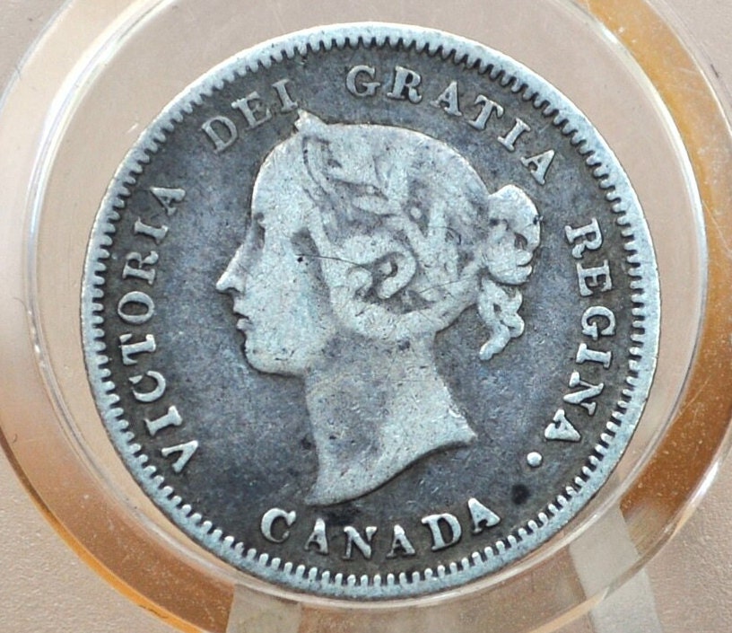 1890 Canadian Silver 5 Cent Coin - Fine+ - Queen Victoria - Canada 5 Cent Sterling Silver 1890 Canada