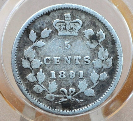 1891 Canadian Silver 5 Cent Coin - Fine+ - Queen Victoria - Canada 5 Cent Sterling Silver 1891 Canada