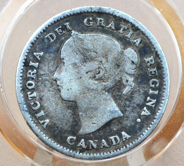 1891 Canadian Silver 5 Cent Coin - Fine+ - Queen Victoria - Canada 5 Cent Sterling Silver 1891 Canada