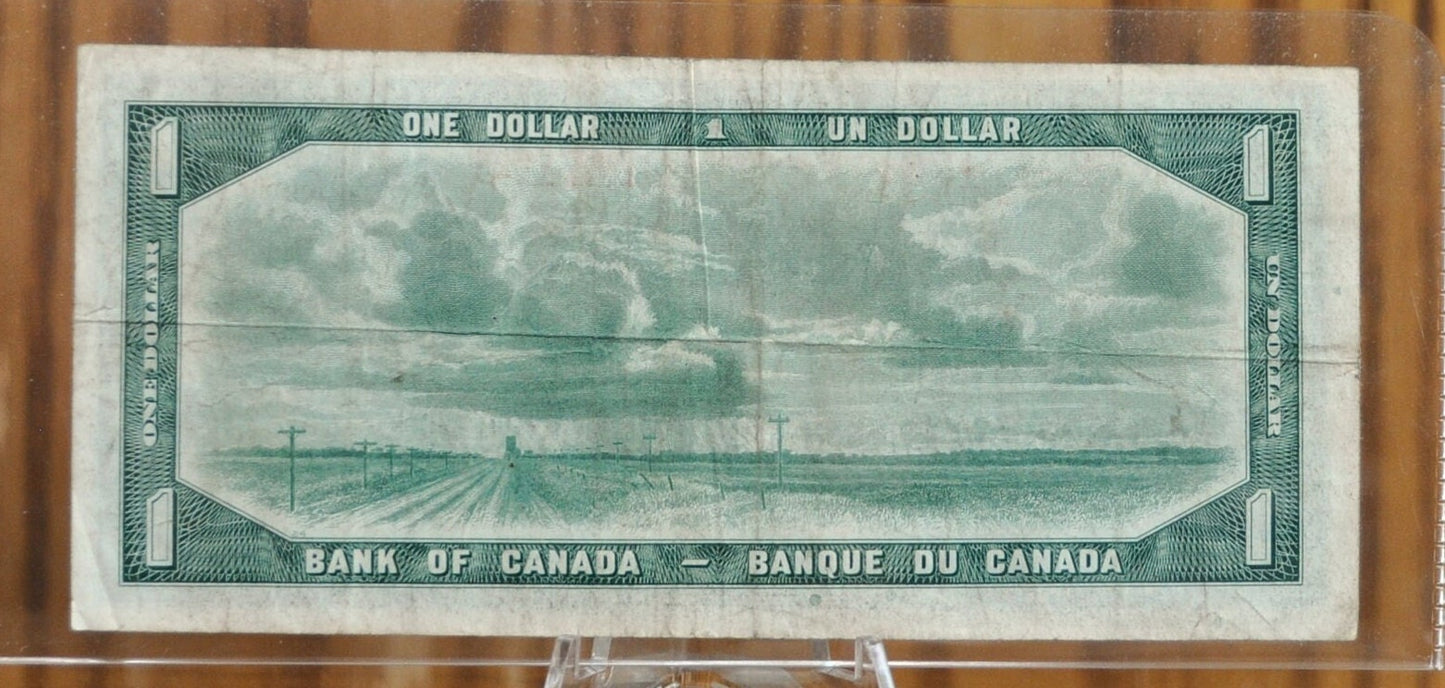 1954 Canadian 1 Dollar Banknote - Devil's Face Hairdo Issue - Beattie/Coyne Signatures - 1954 One Dollar Devil's Hair Canada Note - P#66b