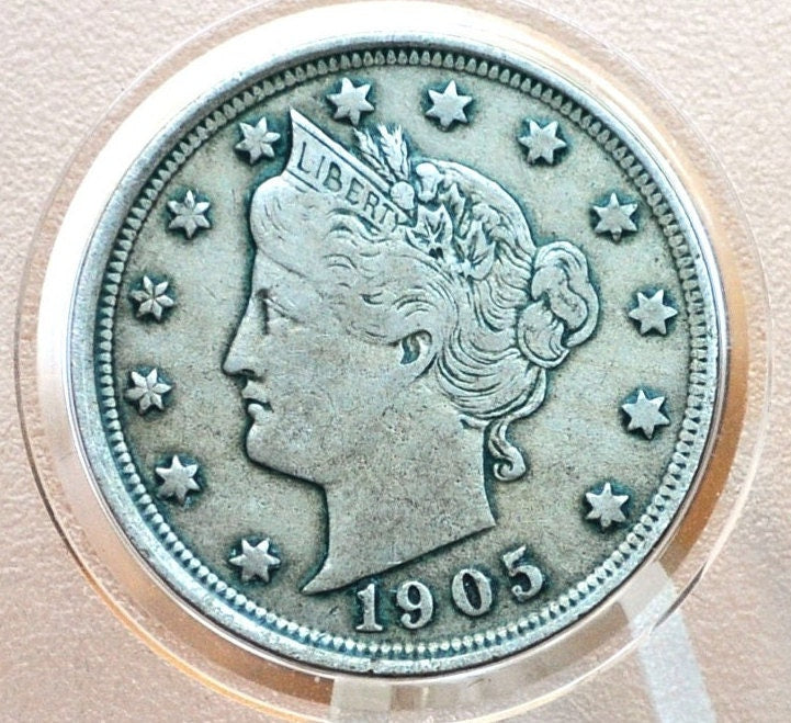 1905 V Nickel - 1905 Liberty Head Nickel - VG (Very Good) Condition - Liberty Nickel - 1905 Nickel Barber Design - Collectible, Jewelry