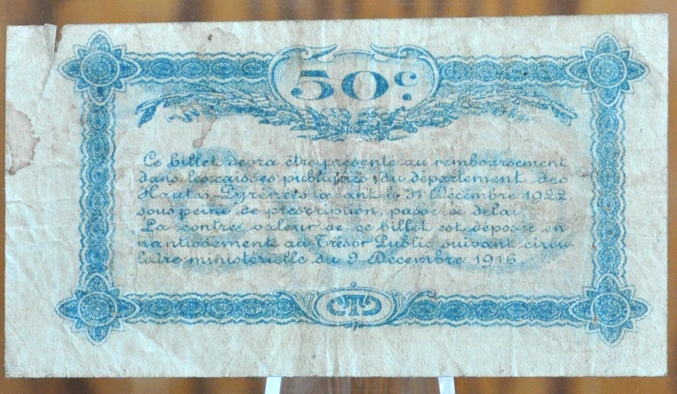 1917 France Tarbes Chamber of Commerce 50 Centimes Banknote - Fourth Series - 1917 French Fifty Centimes Chamber of Commerce Banknote 1917
