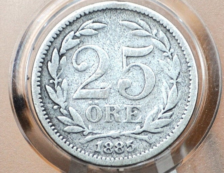 Silver 1885 Swedish 25 Ore, Low Mintage, Great Condition