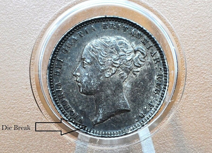 1875 Sixpence Great Britain, Die 18 - Choice AU - Die Crack on Bust - UK 6 Pence 1871 Sterling Silver Six Pence 1871, Unique Coin, Beautiful