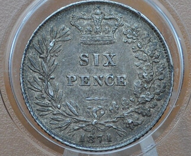 1875 Sixpence Great Britain, Die 18 - Choice AU - Die Crack on Bust - UK 6 Pence 1871 Sterling Silver Six Pence 1871, Unique Coin, Beautiful